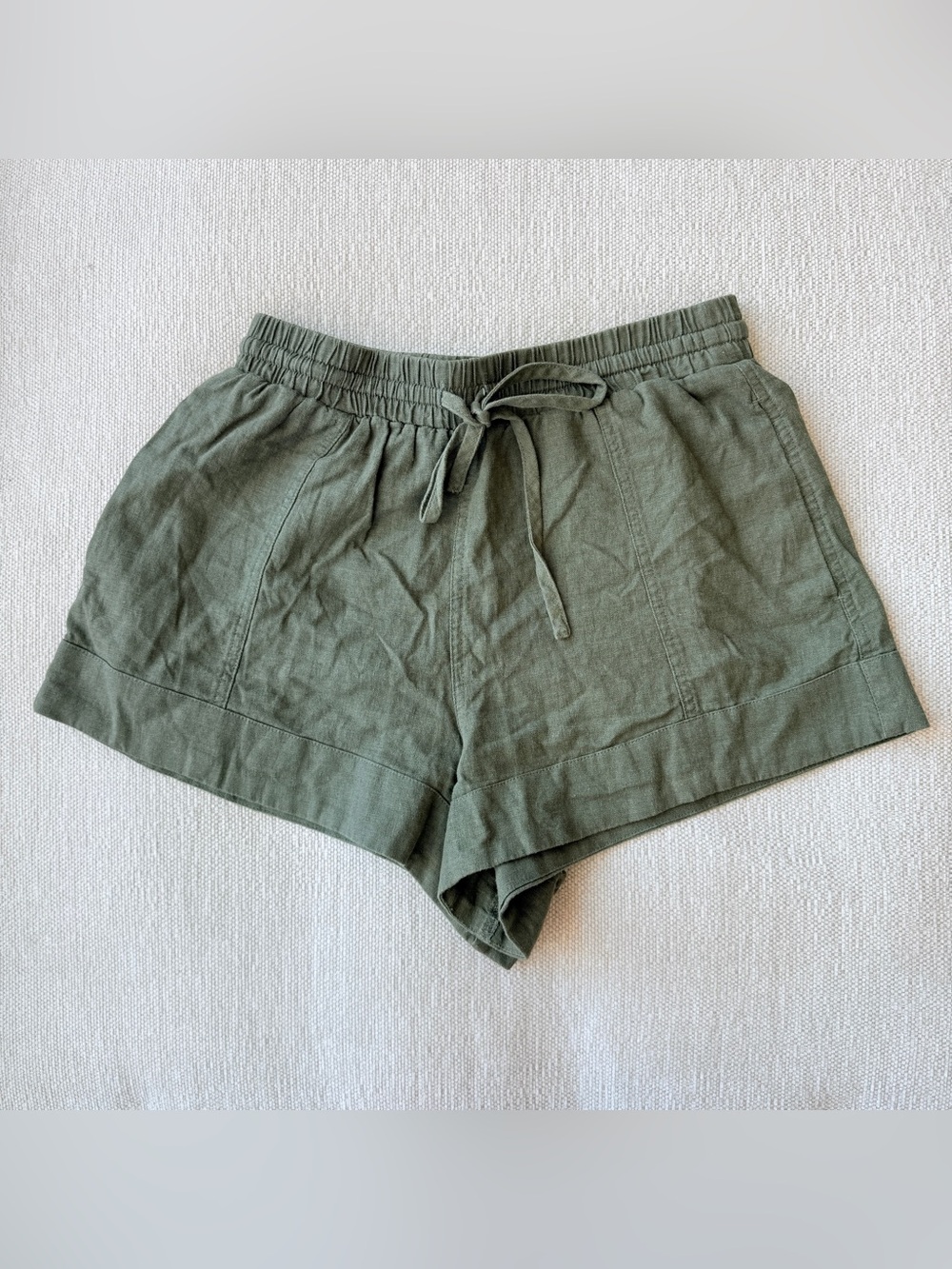 Universal Thread Olive Green High-Rise Drawstring Linen-Blend Shorts